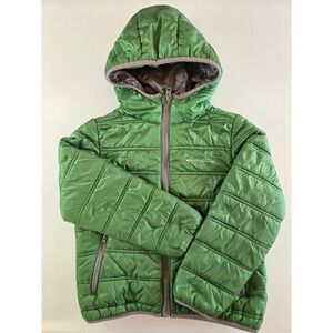 Eddie Bauer Kids Green Puffer Jacket Hooded Quilted Full Zip Coat FJE565